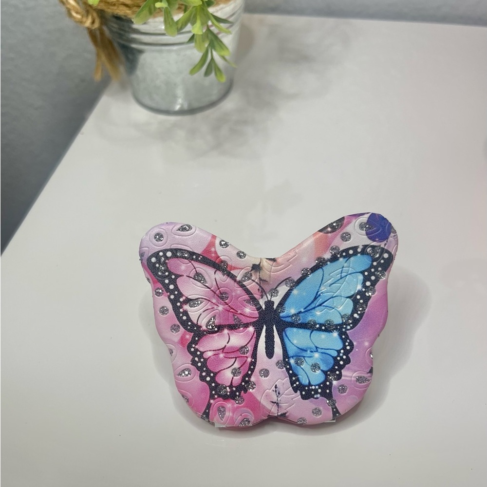 Amazon Pink and Blue Butterfly compact mirror